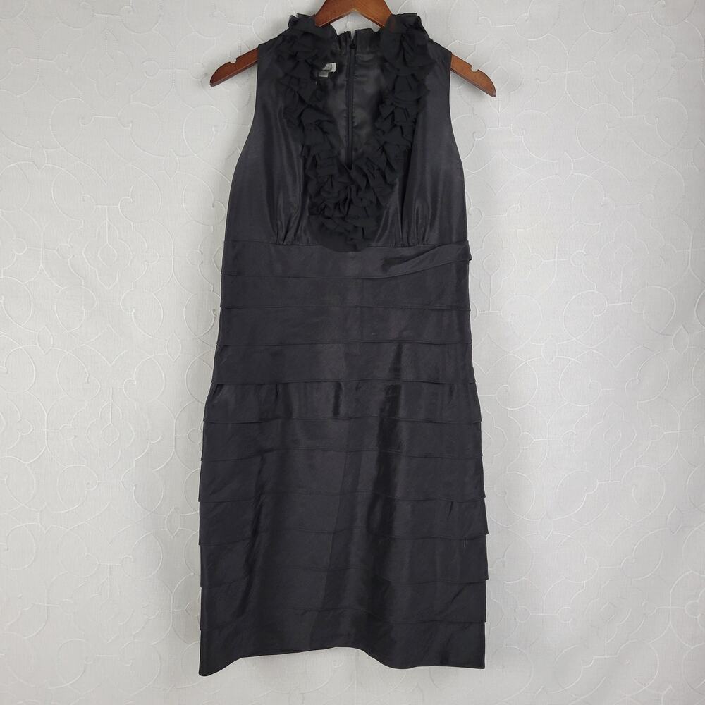 London Times Womens Dress Size 10 Black Ruffled Neck Sleeveless Layered Cocktail